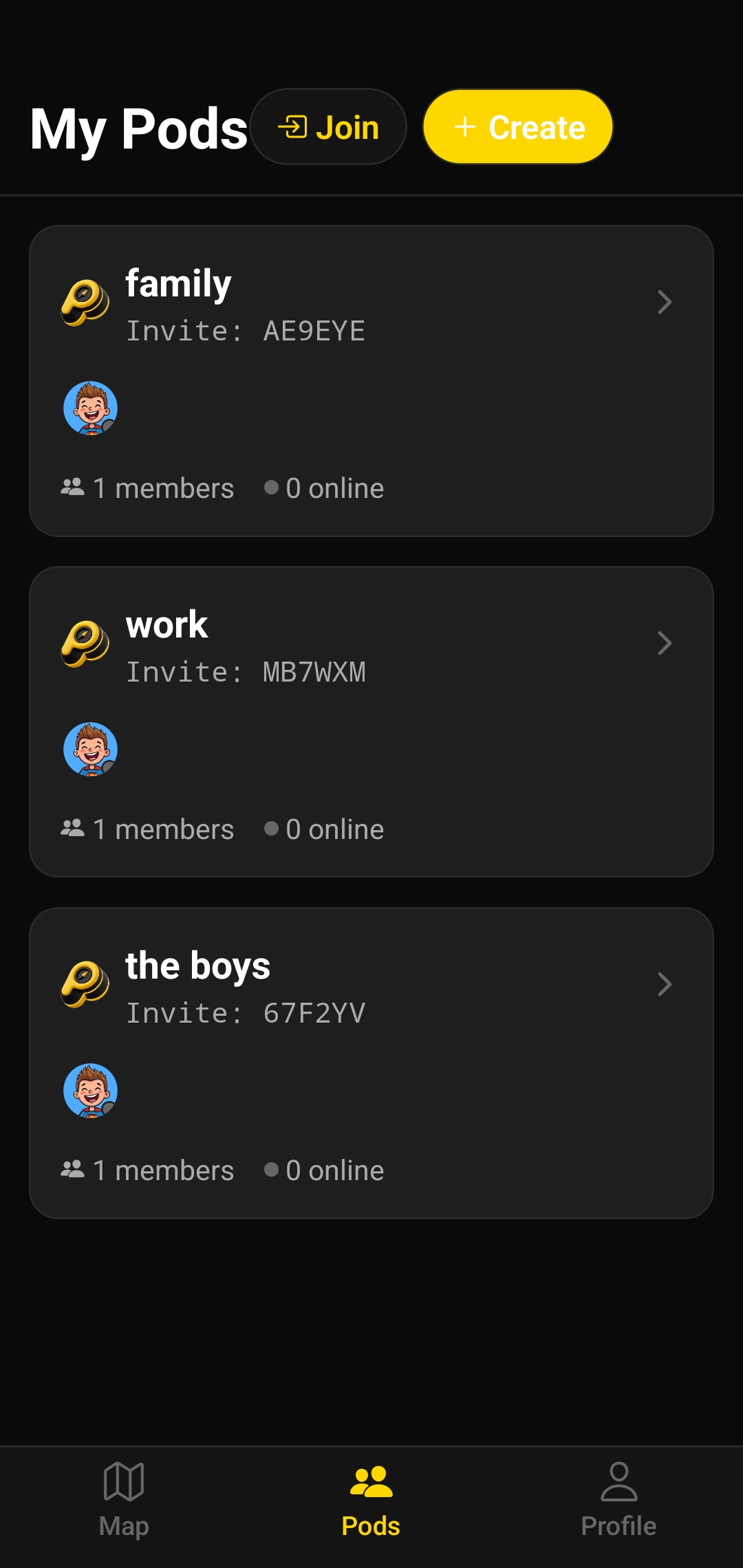 Profile screen